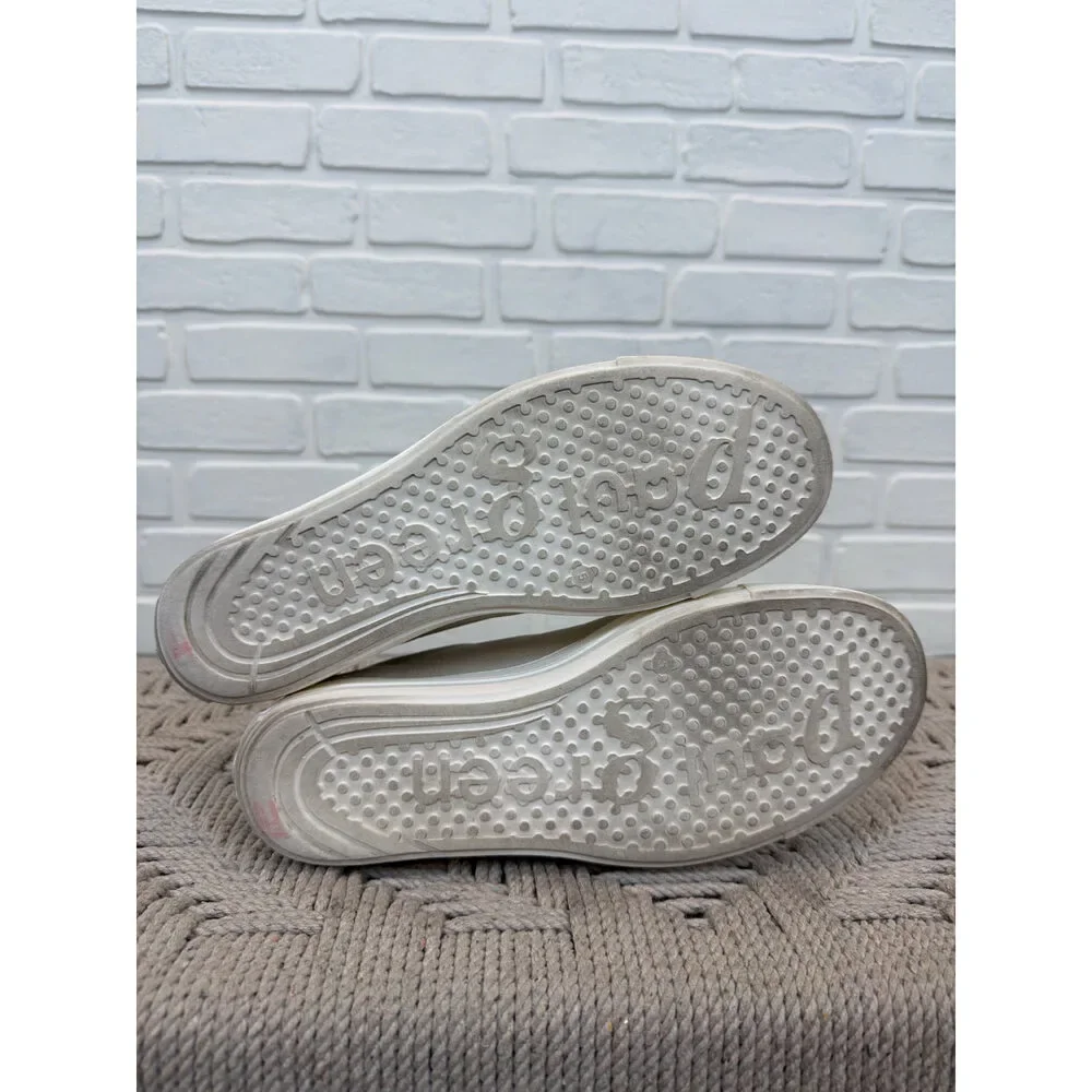 Paul Green Leather Platform Sneakers Cream Gold Hardware Size 5